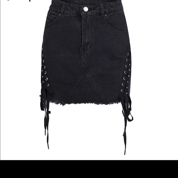 black denim lace up skirt - Picture 2 of 8